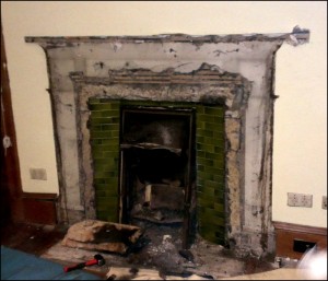 Fireplace mantle removed